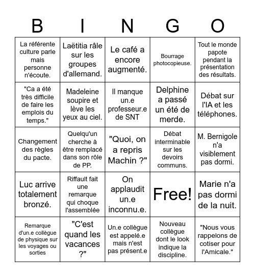 Rentrée Bingo Card