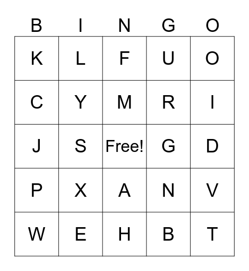 Alphabet Bingo Card