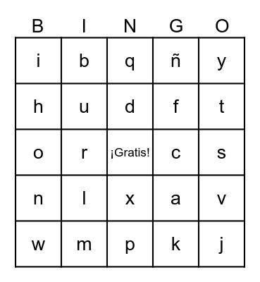 Spanish Alphabet Bingo Card