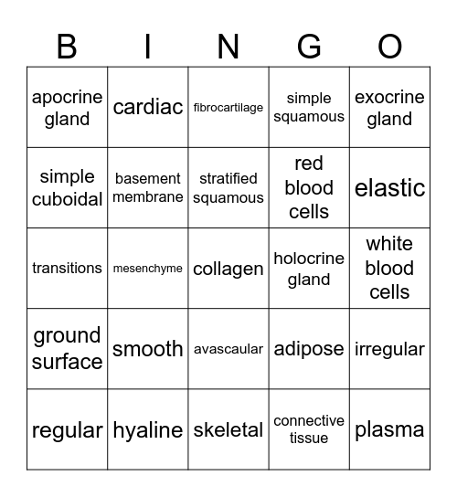 Intro + Histology Review Bingo Card