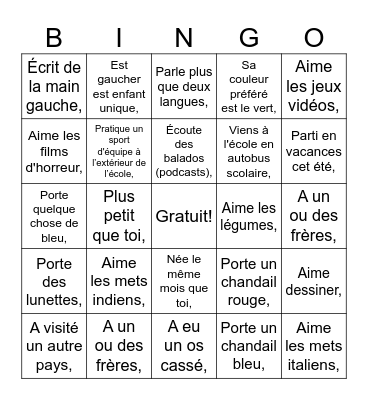 Trouvez une personne qui… Bingo Card