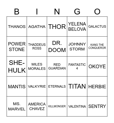 MCU Pics Bingo Card