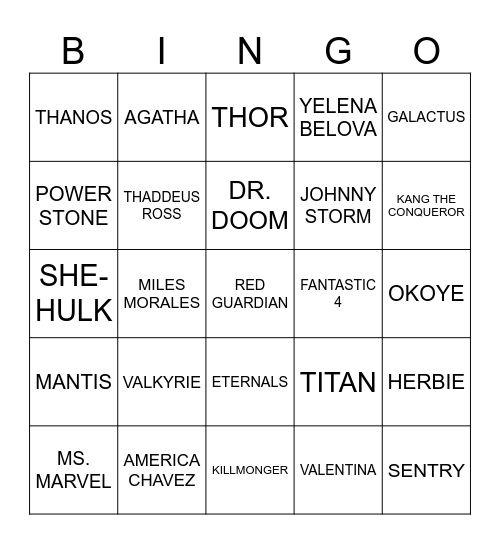 MCU Pics Bingo Card