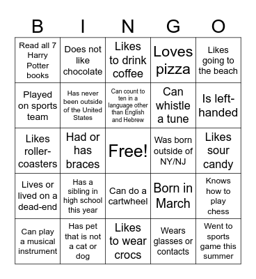 MS Human Bingo Card