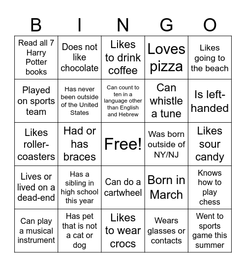 MS Human Bingo Card
