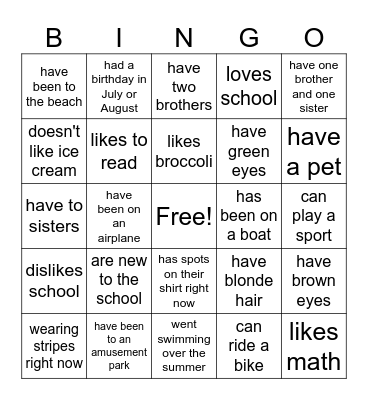 September BINGO Card