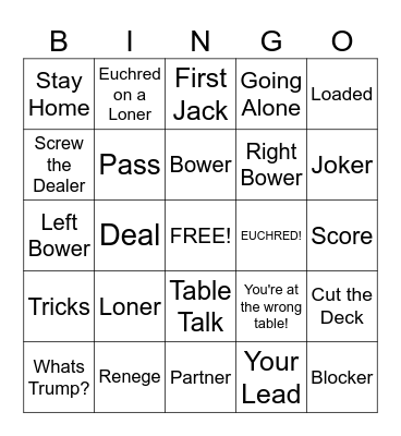 Euchre Bingo! Bingo Card