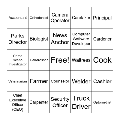 Career Clusters Bingo Card