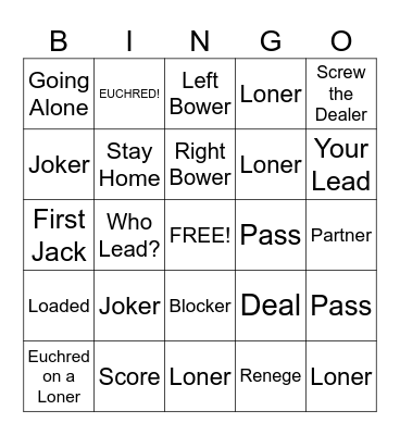 Euchre Bingo! Bingo Card