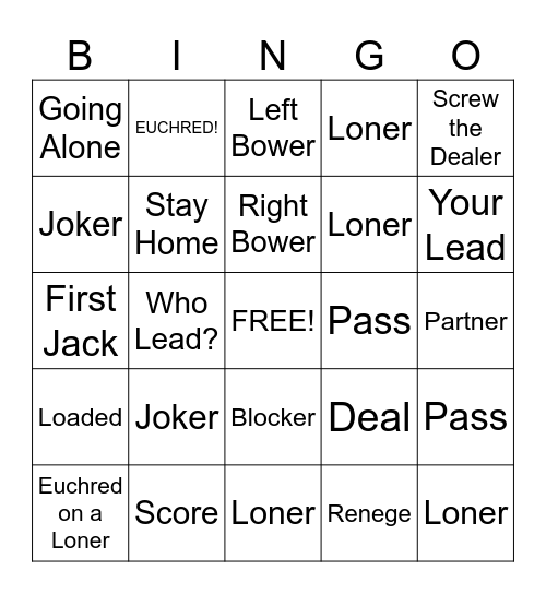 Euchre Bingo! Bingo Card