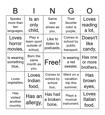 Find someone who… Bingo Card