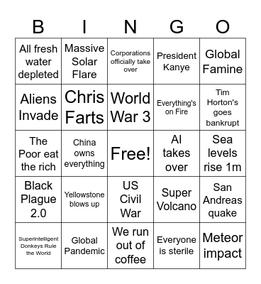 End of the World as We Know It Bingo Card