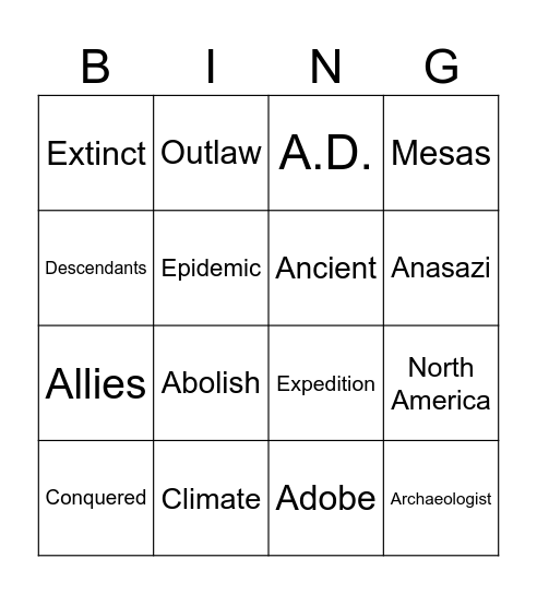 Ancient Peoples Vocab Bingo Card