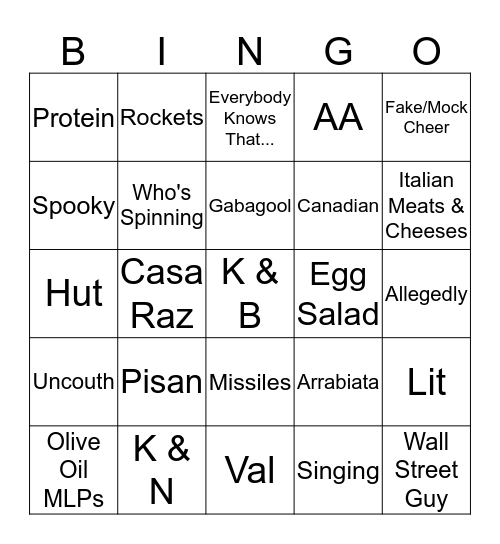 Round 10 Bingo Card