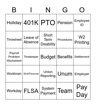 Payroll Bingo Card