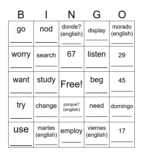 Untitled Bingo Card