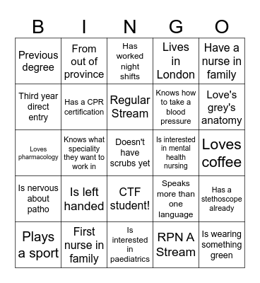 CTF Student-Led Orientation Bingo Card