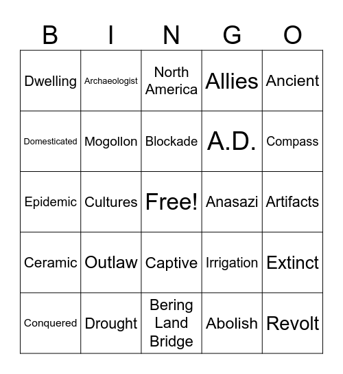 Ancient Peoples Vocab Bingo Card