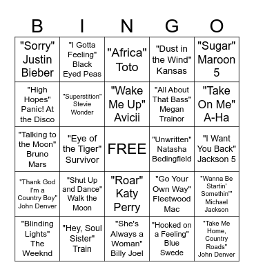 Musical Bingo Card