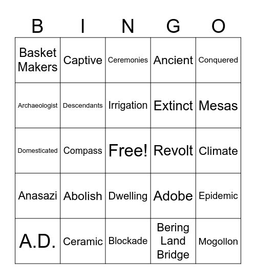 Vocab Bingo Card