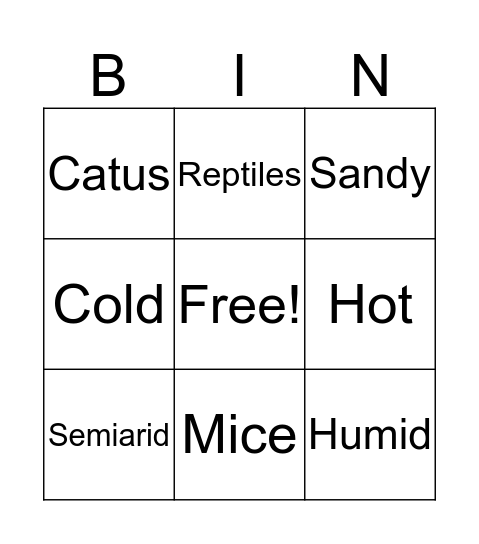 DESERT BIOME Bingo Card