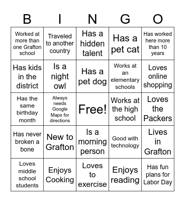 Get to Know You Bingo Card