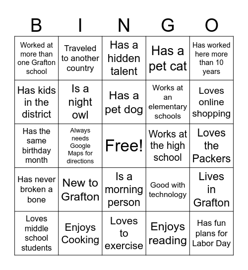 Get to Know You Bingo Card
