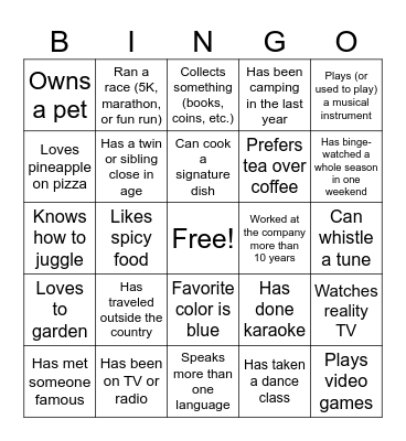 RSD Bingo Card