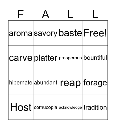 Thanksgiving Words Bingo Card