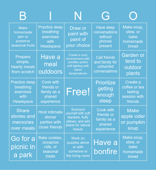 Cozy Vibes Bingo Card