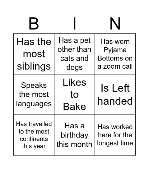 PEX Bingo Card