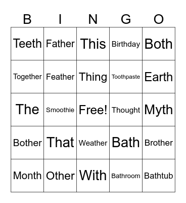 My /th/ bingo Card