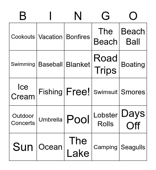 SUMMER Bingo Card