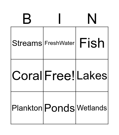 Aquatic Biome Bingo Card