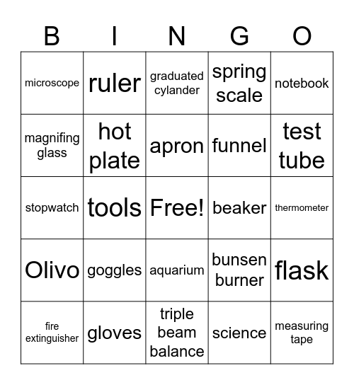 Science Tools Bing Bingo Card