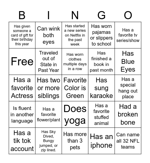 Ice-Ice Breaker! Bingo Card