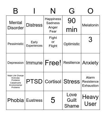 Mental Health Bingo Card