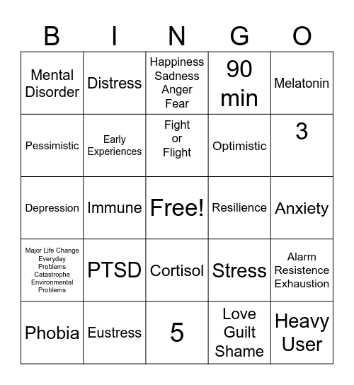 Mental Health Bingo Card