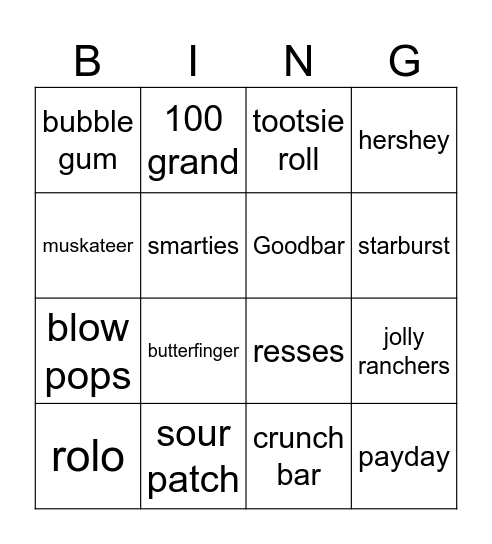 Candy Bingo Card