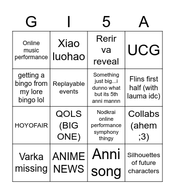 Genshin 5th Anni Bingo Card