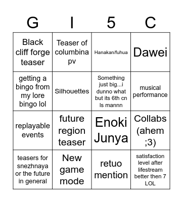 Genshin 5th Cn LS Bingo Card
