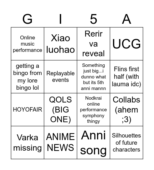 Genshin 5th Anni Bingo Card