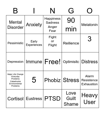 Mental Health Bingo Card
