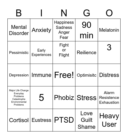 Mental Health Bingo Card