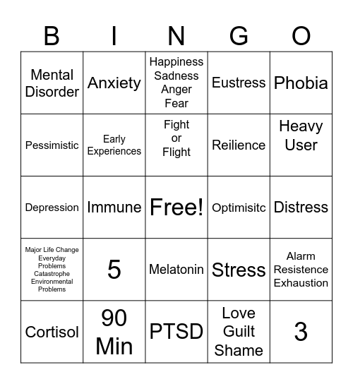 Mental Health Bingo Card