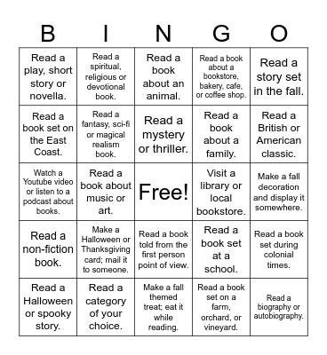 Autumn Reading Bingo Card
