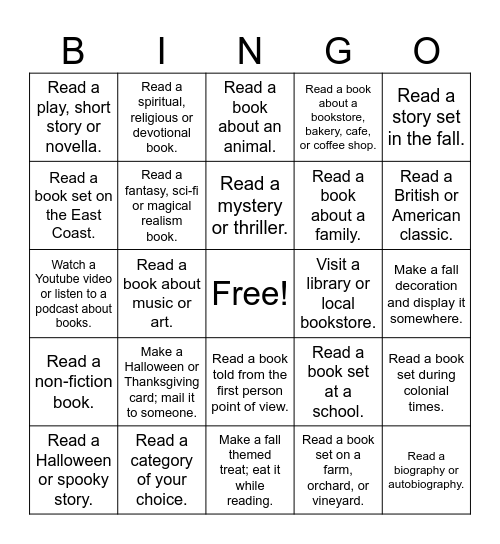 Autumn Reading Bingo Card