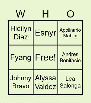 Who Am I? Bingo Card