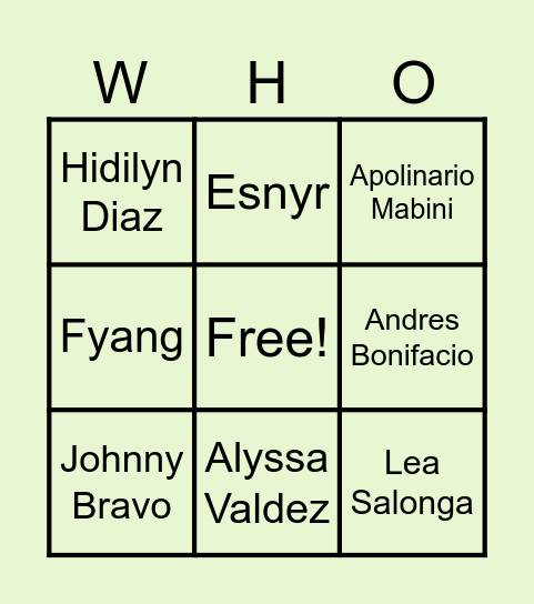 Who Am I? Bingo Card