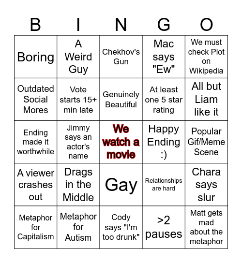 movie night bingo Card